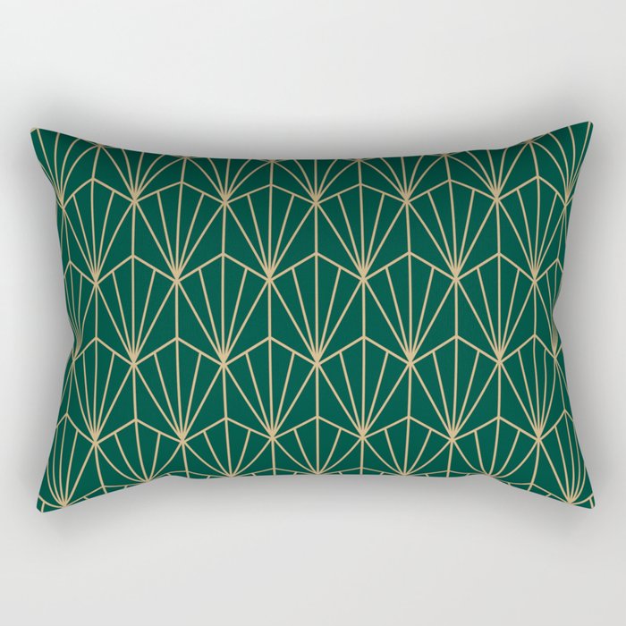 Art Deco Vector In Green And Gold Rectangular Pillow
