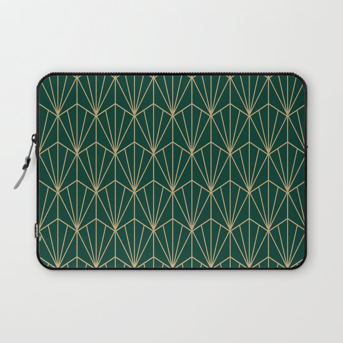 Art Deco Vector In Green And Gold Laptop Sleeve