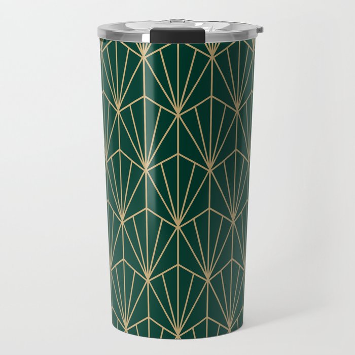 Art Deco Vector In Green And Gold Travel Mug