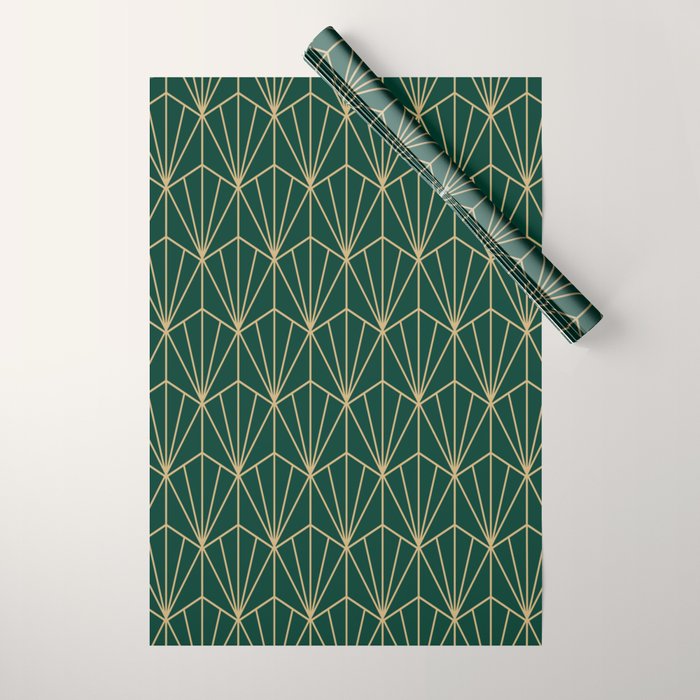 Art Deco Vector In Green And Gold Wrapping Paper