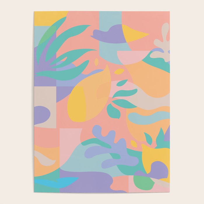 Lemons In Amalfi / Abstract Shapes, Pink, Turquoise, Yellow, Lavender Poster