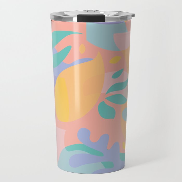 Lemons In Amalfi / Abstract Shapes, Pink, Turquoise, Yellow, Lavender Travel Mug