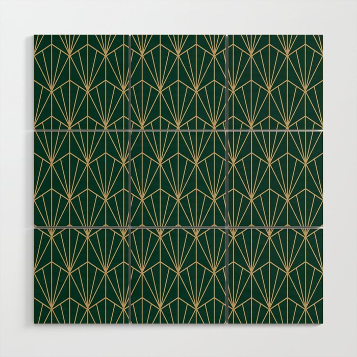 Art Deco Vector In Green And Gold Wood Wall Art