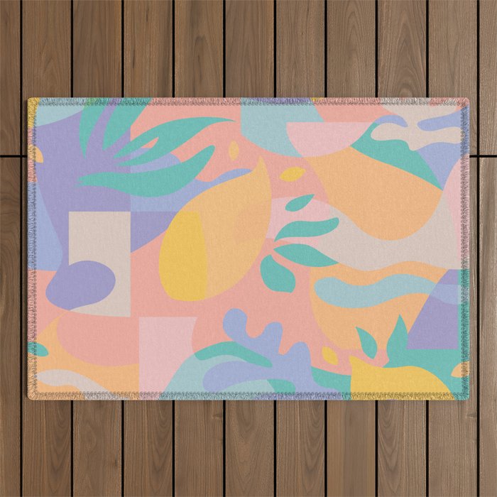 Lemons In Amalfi / Abstract Shapes, Pink, Turquoise, Yellow, Lavender Outdoor Rug