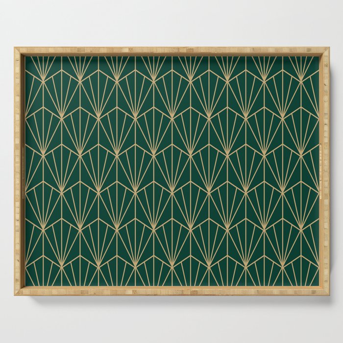 Art Deco Vector In Green And Gold Serving Tray