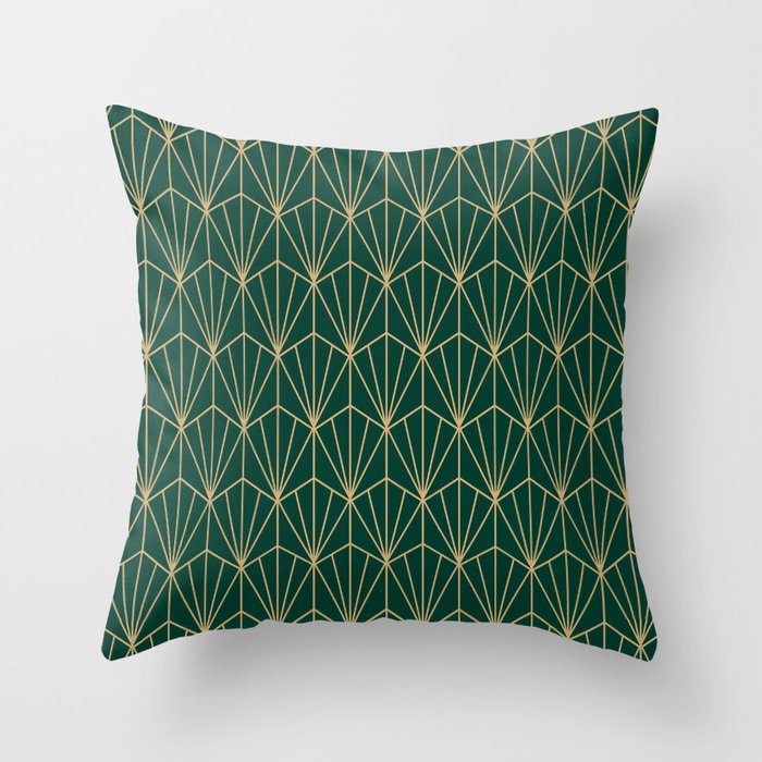 Art Deco Vector In Green And Gold Throw Pillow
