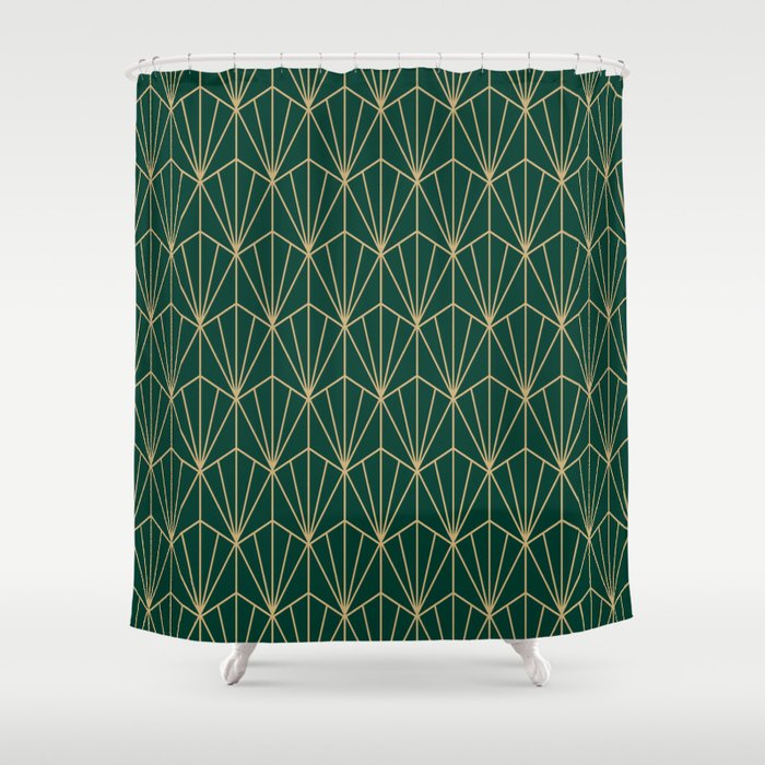 Art Deco Vector In Green And Gold Shower Curtain