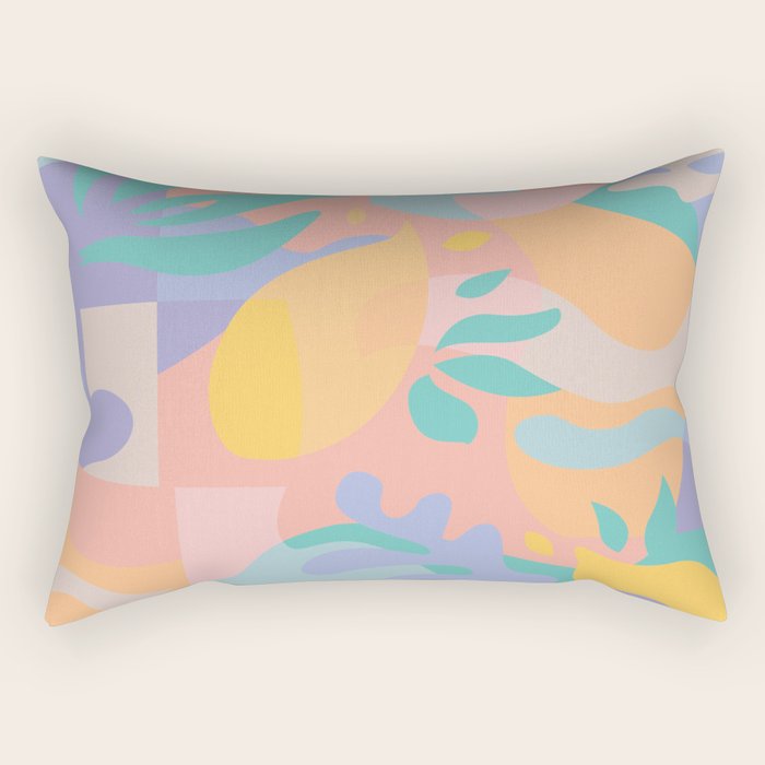 Lemons In Amalfi / Abstract Shapes, Pink, Turquoise, Yellow, Lavender Rectangular Pillow