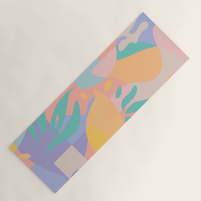 Lemons In Amalfi / Abstract Shapes, Pink, Turquoise, Yellow, Lavender Yoga Mat