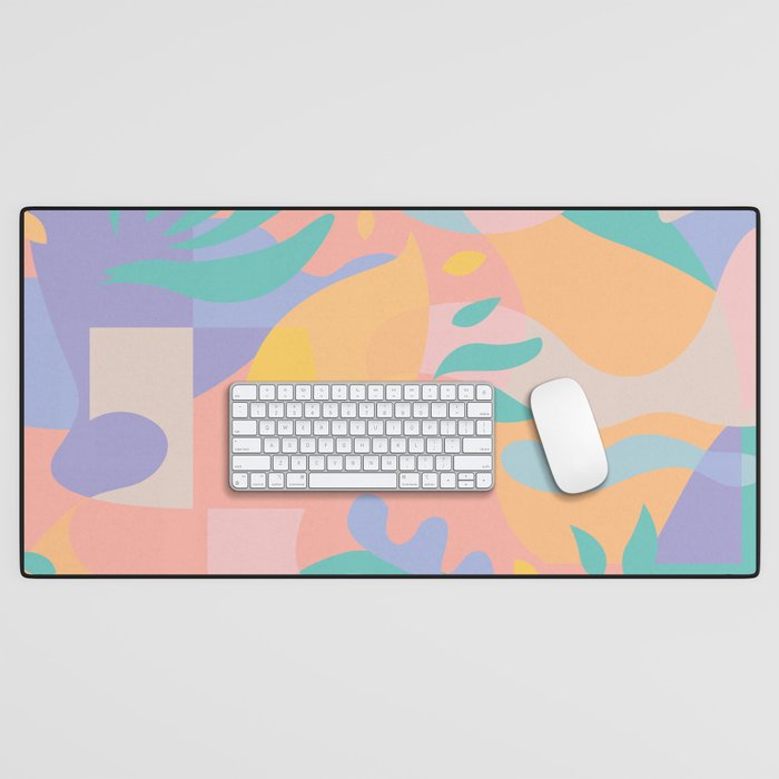 Lemons In Amalfi / Abstract Shapes, Pink, Turquoise, Yellow, Lavender Desk Mat