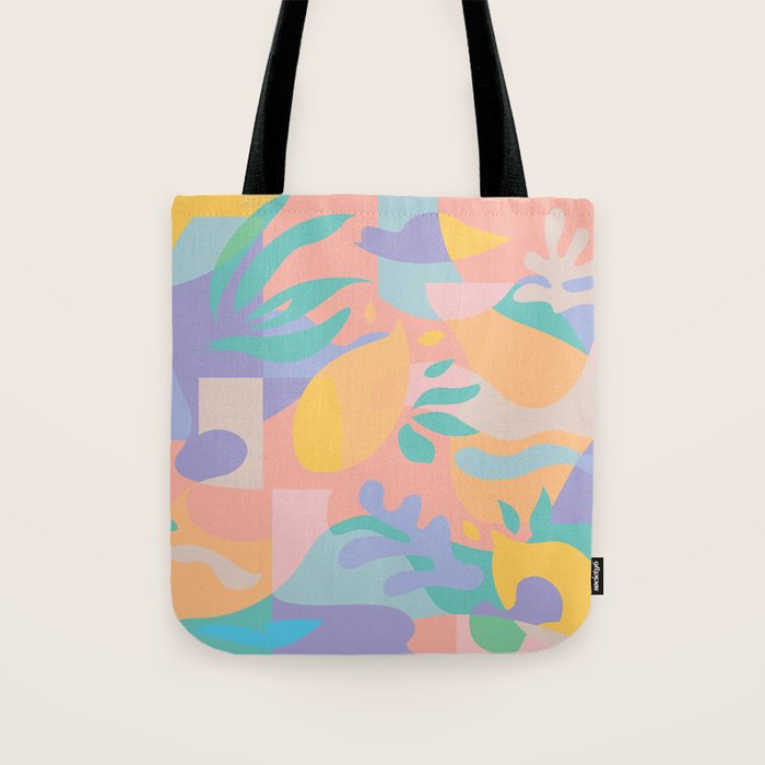Lemons In Amalfi / Abstract Shapes, Pink, Turquoise, Yellow, Lavender Tote Bag
