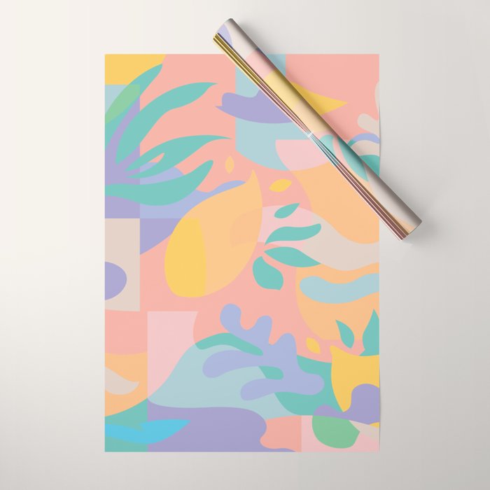 Lemons In Amalfi / Abstract Shapes, Pink, Turquoise, Yellow, Lavender Wrapping Paper