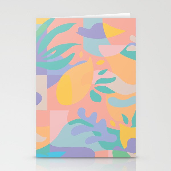 Lemons In Amalfi / Abstract Shapes, Pink, Turquoise, Yellow, Lavender Stationery Card