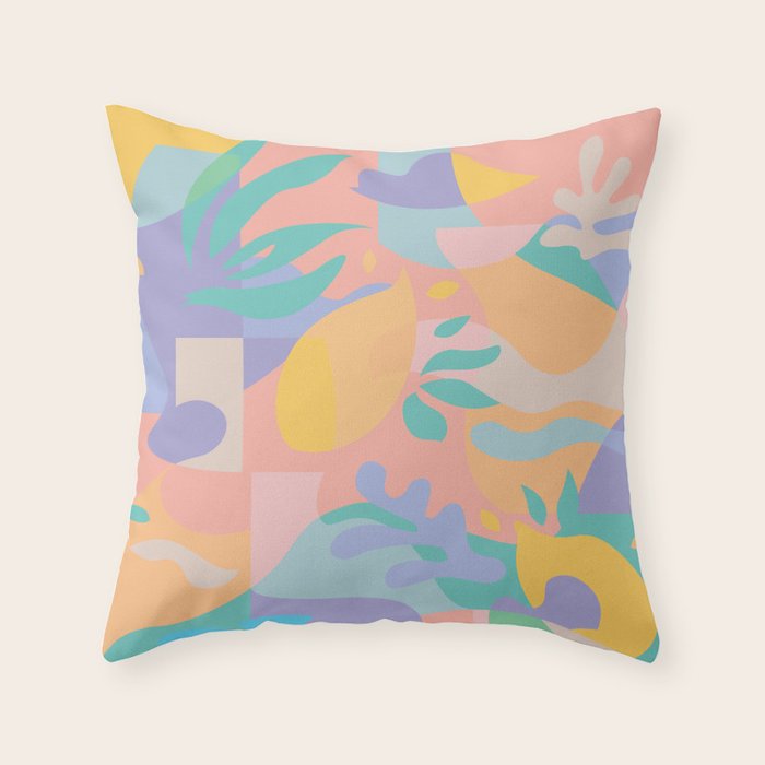 Lemons In Amalfi / Abstract Shapes, Pink, Turquoise, Yellow, Lavender Throw Pillow