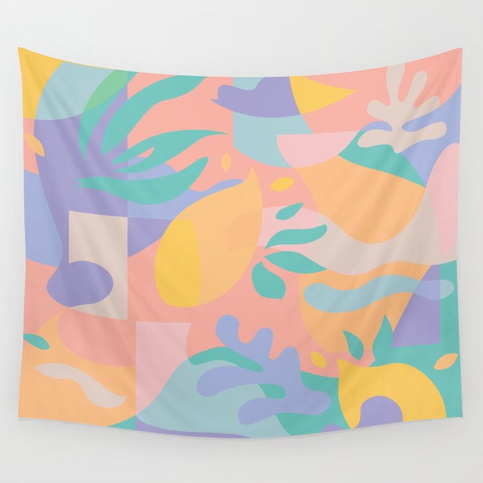Lemons In Amalfi / Abstract Shapes, Pink, Turquoise, Yellow, Lavender Wall Tapestry