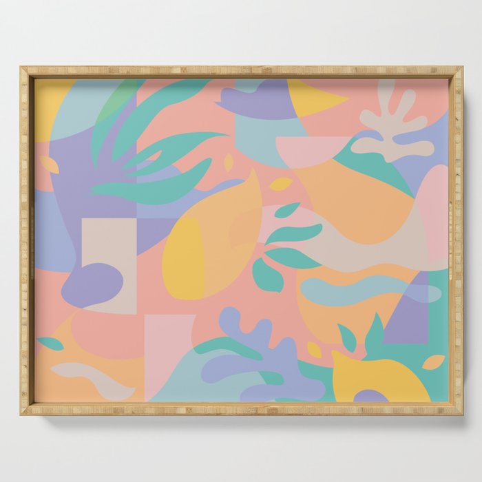 Lemons In Amalfi / Abstract Shapes, Pink, Turquoise, Yellow, Lavender Serving Tray