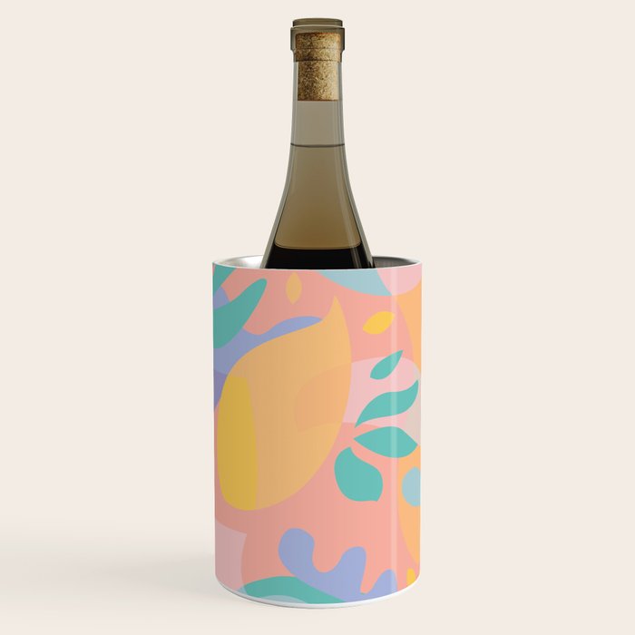 Lemons In Amalfi / Abstract Shapes, Pink, Turquoise, Yellow, Lavender Wine Chiller