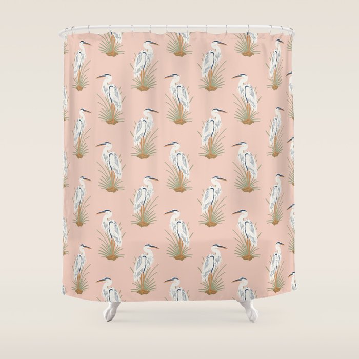 Coastal Cranes Peachy Pink Shower Curtain