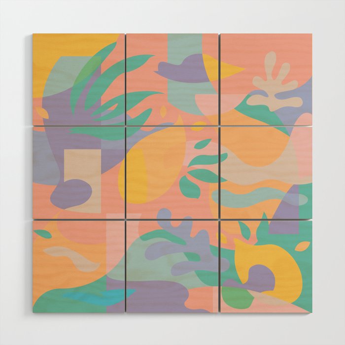 Lemons In Amalfi / Abstract Shapes, Pink, Turquoise, Yellow, Lavender Wood Wall Art