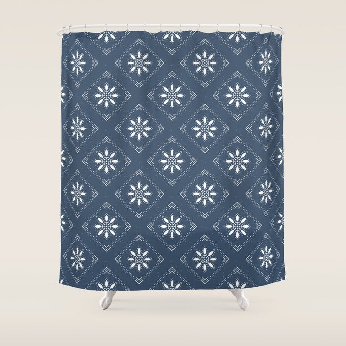 Scandinavian Classic Blue Squares Shower Curtain