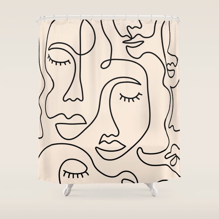 Abstract Single Line Face  Shower Curtain