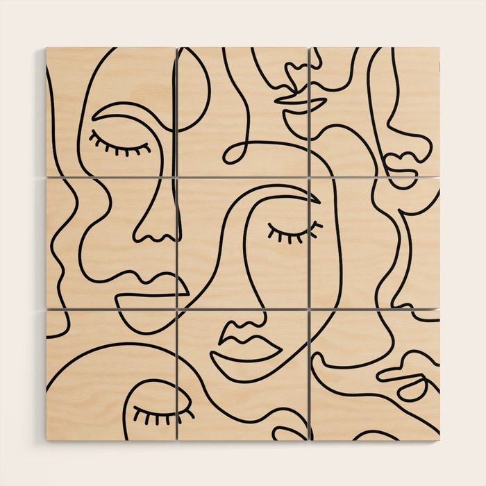 Abstract Single Line Face  Wood Wall Art