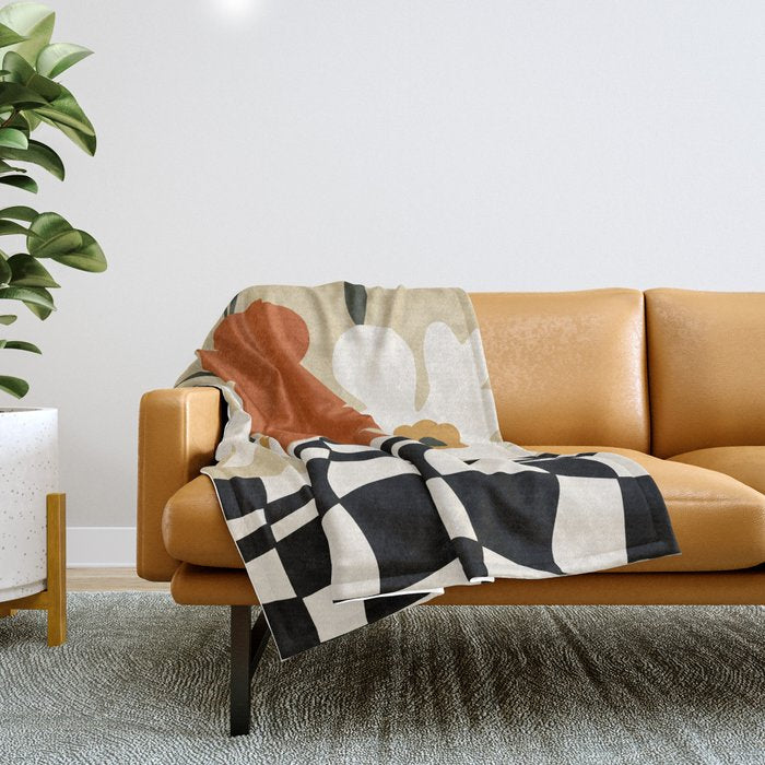Vintage Matisse Floral Check  Throw Blanket