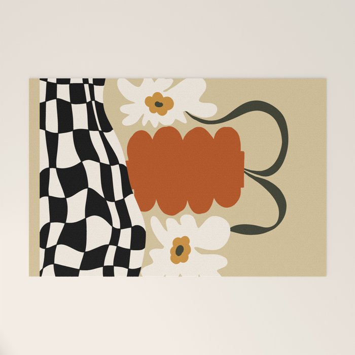 Vintage Matisse Floral Check  Welcome Mat