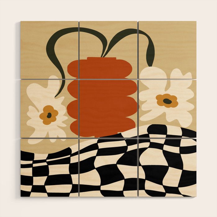 Vintage Matisse Floral Check  Wood Wall Art