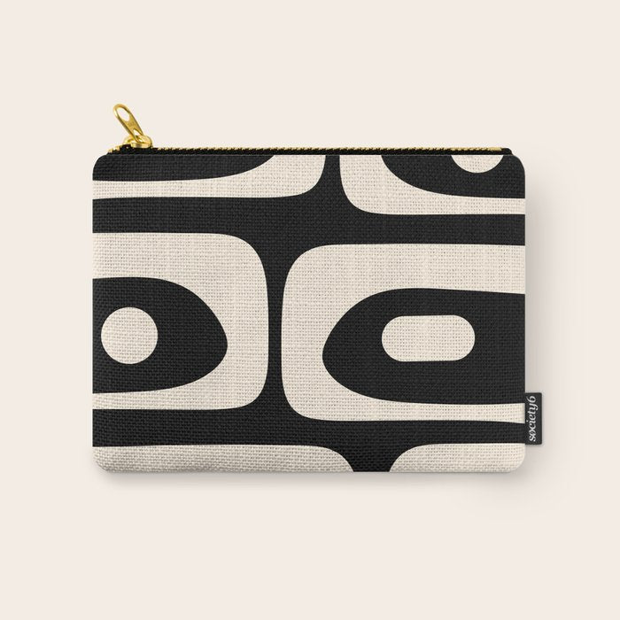 Mid Century Modern Piquet Abstract Pattern In Black And Almond Cream Carry All Pouch