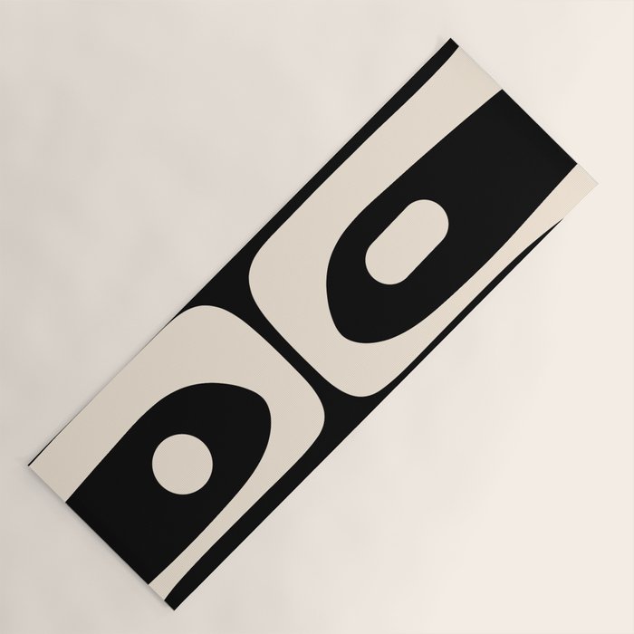 Mid Century Modern Piquet Abstract Pattern In Black And Almond Cream Yoga Mat