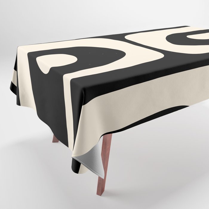 Mid Century Modern Piquet Abstract Pattern In Black And Almond Cream Tablecloth