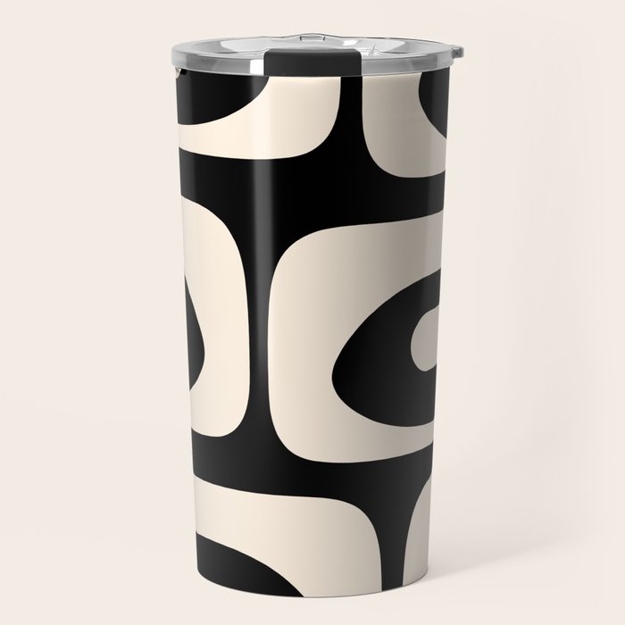 Mid Century Modern Piquet Abstract Pattern In Black And Almond Cream Travel Mug