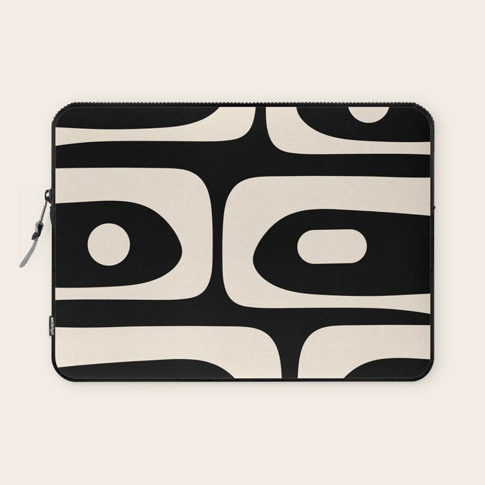 Mid Century Modern Piquet Abstract Pattern In Black And Almond Cream Laptop Sleeve
