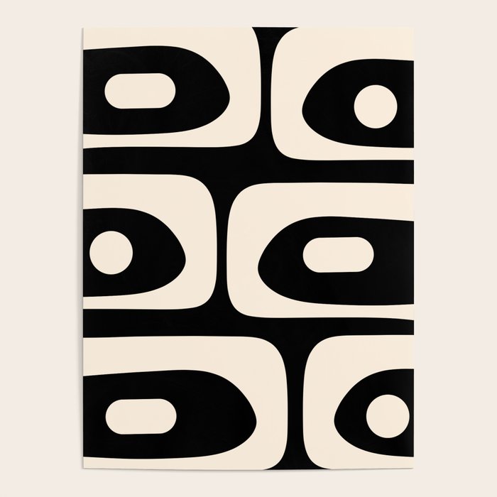 Mid Century Modern Piquet Abstract Pattern In Black And Almond Cream Poster