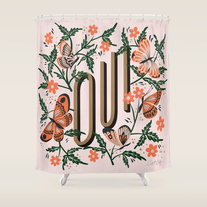 Oui Butterflies - Coral & Green Shower Curtain