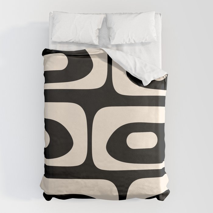 Mid Century Modern Piquet Abstract Pattern In Black And Almond Cream Duvet Cover