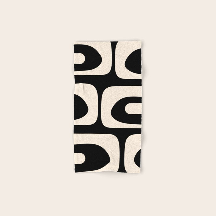 Mid Century Modern Piquet Abstract Pattern In Black And Almond Cream Bath Towel