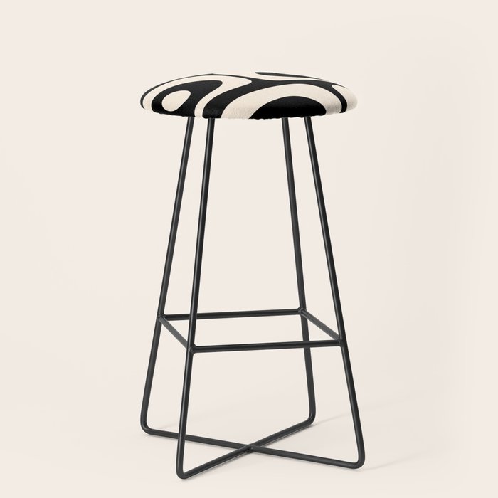 Mid Century Modern Piquet Abstract Pattern In Black And Almond Cream Stool