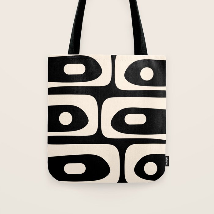 Mid Century Modern Piquet Abstract Pattern In Black And Almond Cream Tote Bag