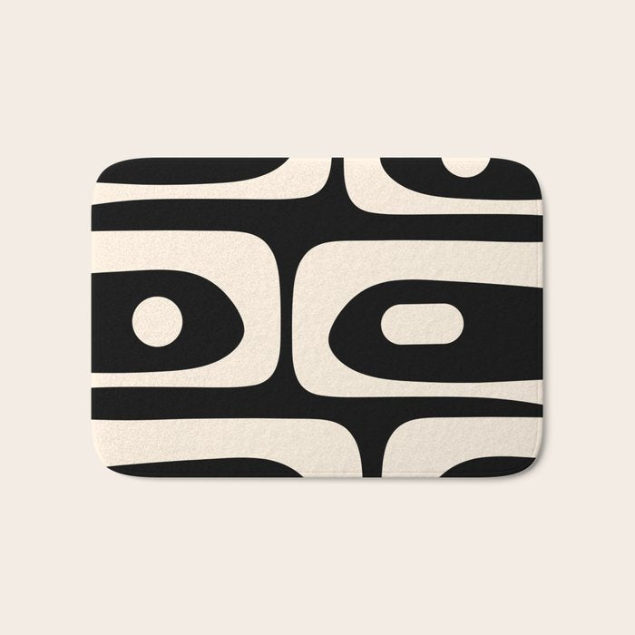 Mid Century Modern Piquet Abstract Pattern In Black And Almond Cream Bath Mat