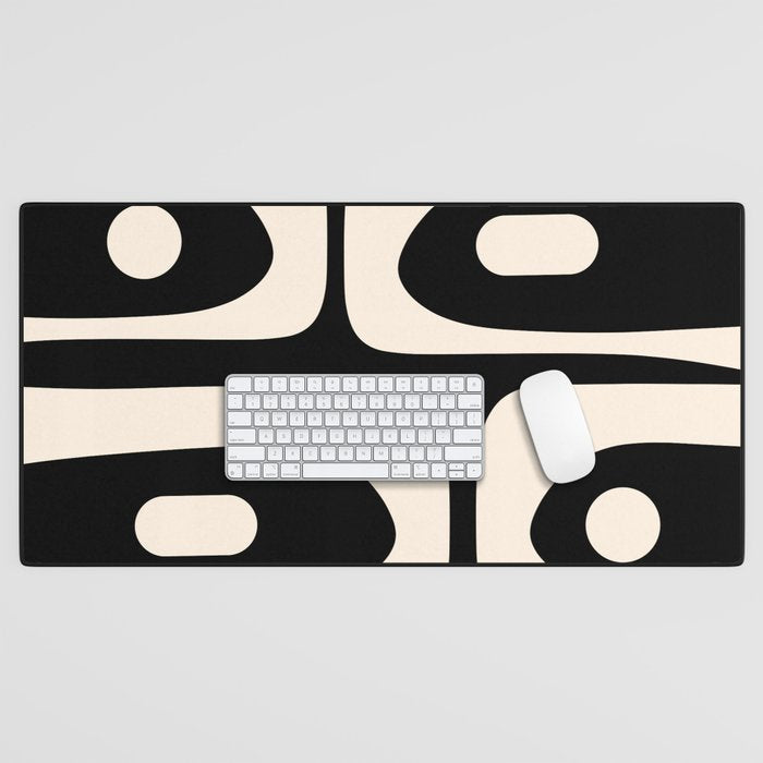 Mid Century Modern Piquet Abstract Pattern In Black And Almond Cream Desk Mat