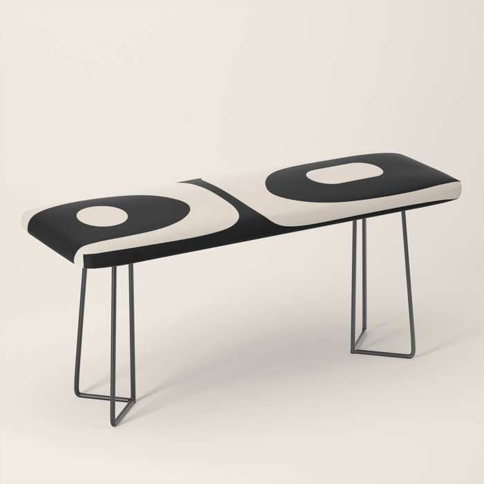 Mid Century Modern Piquet Abstract Pattern In Black And Almond Cream Bench