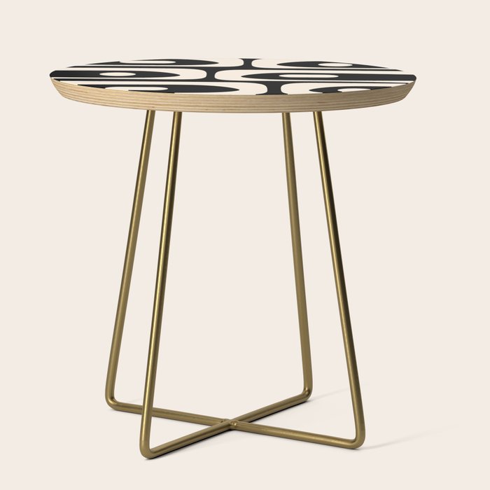 Mid Century Modern Piquet Abstract Pattern In Black And Almond Cream Side Table