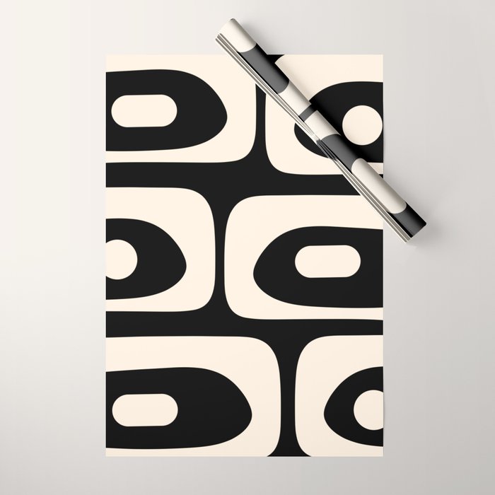 Mid Century Modern Piquet Abstract Pattern In Black And Almond Cream Wrapping Paper