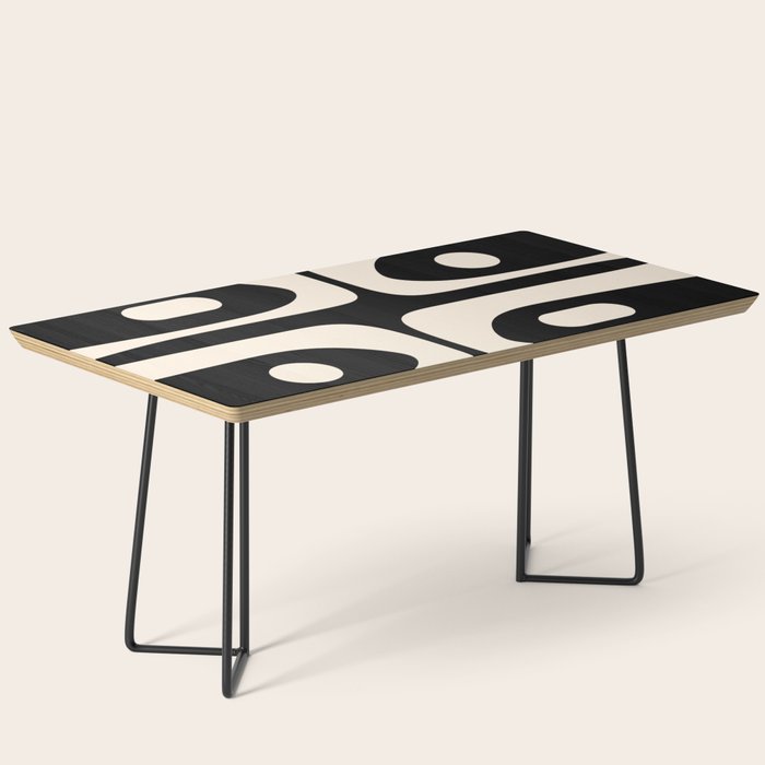 Mid Century Modern Piquet Abstract Pattern In Black And Almond Cream Coffee Table