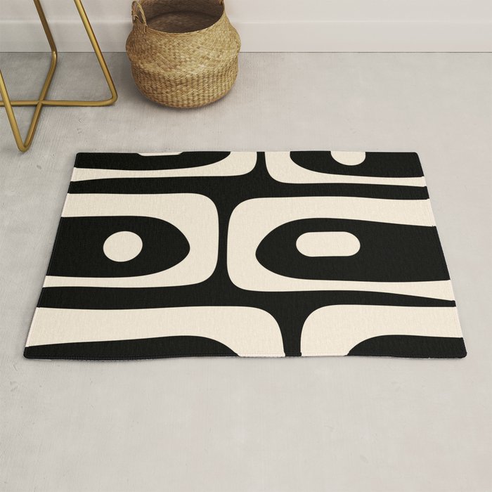 Mid Century Modern Piquet Abstract Pattern In Black And Almond Cream Rug