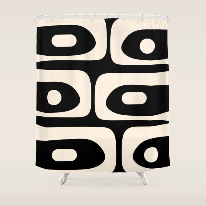 Mid Century Modern Piquet Abstract Pattern In Black And Almond Cream Shower Curtain