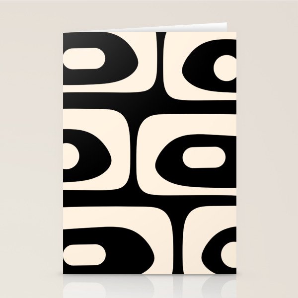 Mid Century Modern Piquet Abstract Pattern In Black And Almond Cream Stationery Card