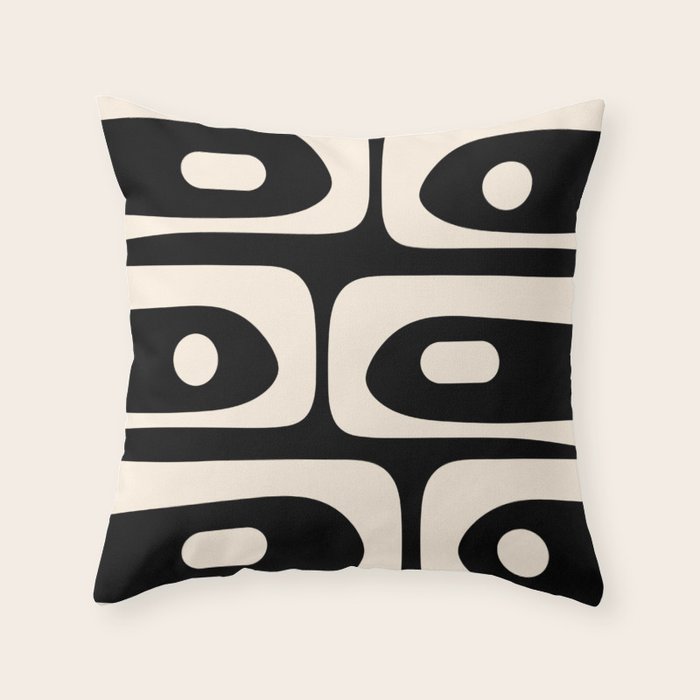 Mid Century Modern Piquet Abstract Pattern In Black And Almond Cream Throw Pillow